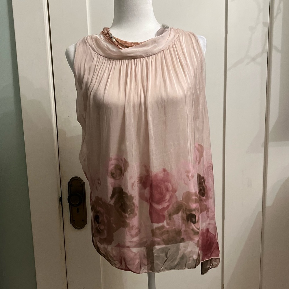 NWOT chiffon sleeveless roses blouse